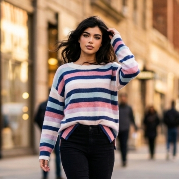 GAP Sweaters - GAP Multicolor Striped Crew Neck Sweater Oversized Size Medium